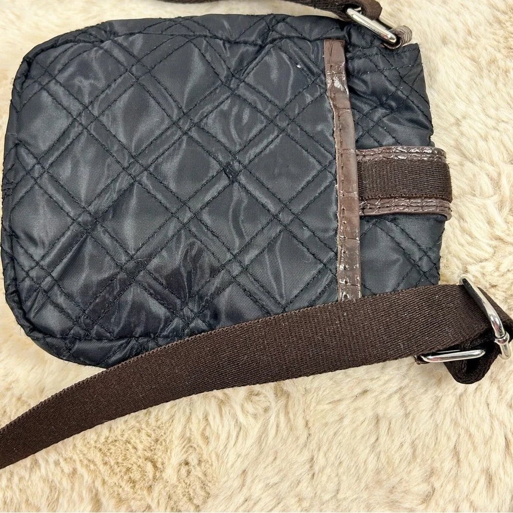 Quilted Black Crossbody Bag with Brown‎ Strap